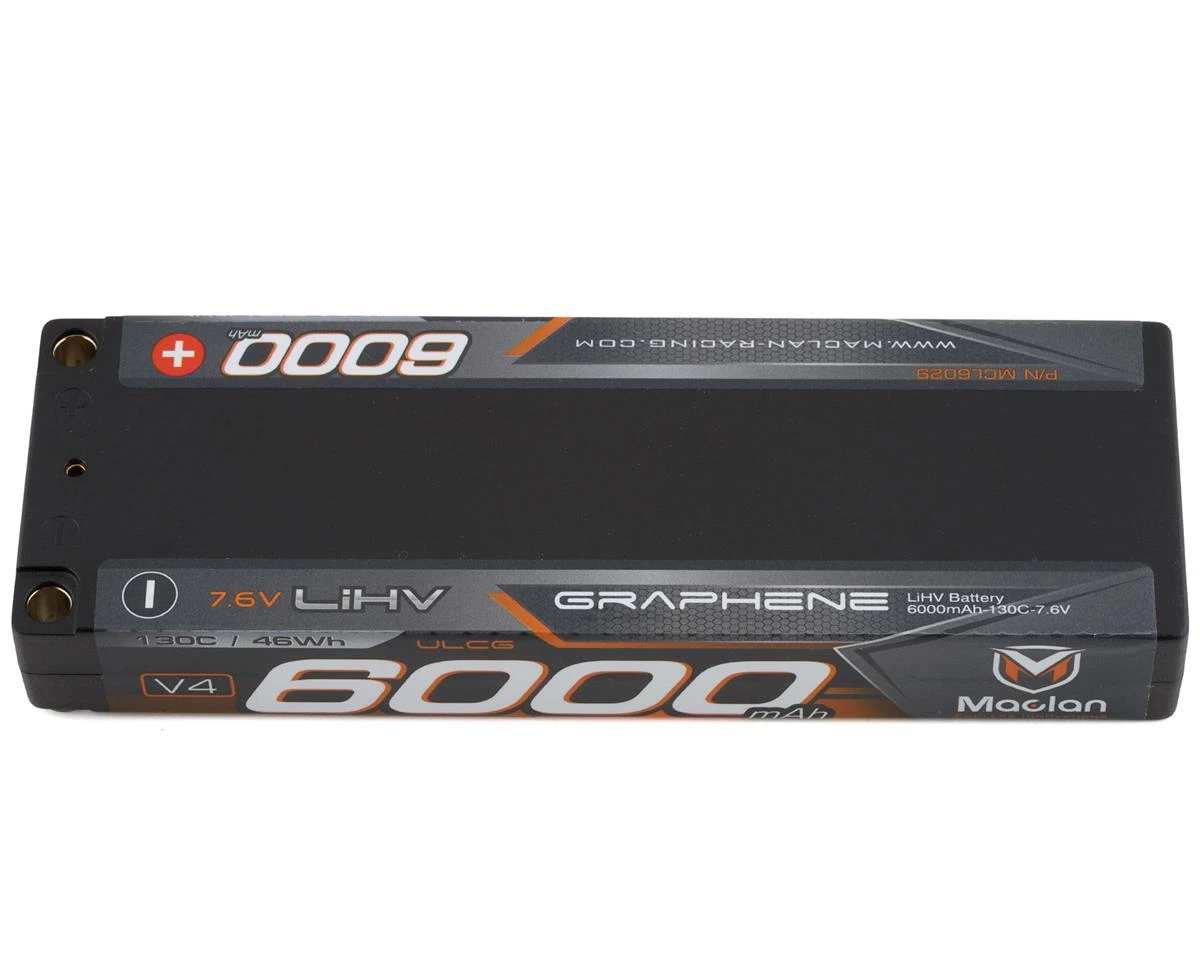 Maclan HV Graphene V4 2S LiPo ULCG Battery w/5mm Bullets (7.6V/6000mAh) 1 Maclan HV Graphene V4 2S LiPo ULCG Battery w/5mm Bullets (7.6V/6000mAh)